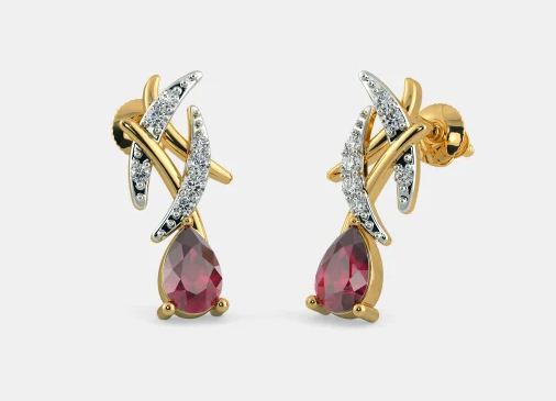 2.20 Ct Pear Cut Red Garnet Two Tone Unique Anniversary Gift Earrings In 925 Sterling Silver