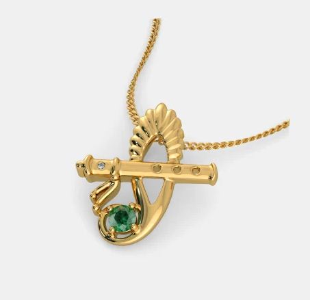 1 Ct Green Emerald Yellow & White Gold Finish On 925 Sterling Silver Religious Janardhana Pendant