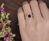 2.25 Ct Cushion Cut Red Garnet White Gold Over On 925 Sterling Silver Floral Engagement Ring