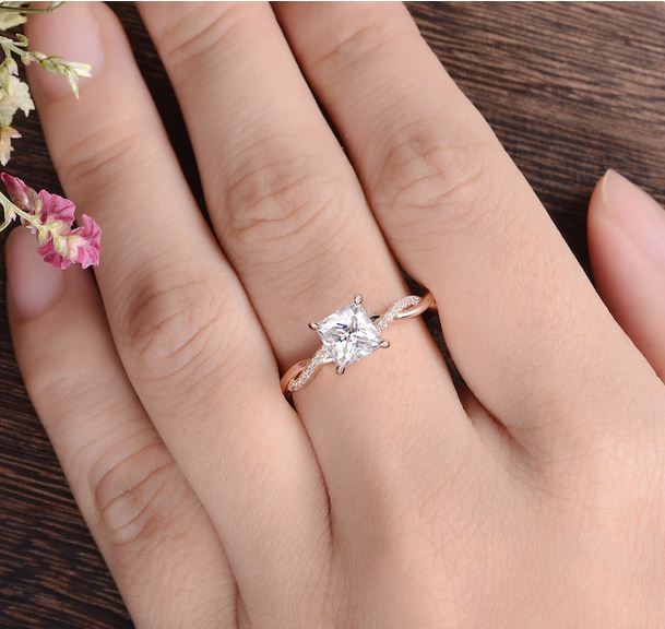 2.30 Ct Princess Cut White Diamond Rose Gold Over On 925 Sterling Silver Infinity Wedding Ring