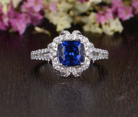 3.25 Ct Cushion Cut Blue Sapphire 925 Sterling Silver Halo Engagement Wedding Ring