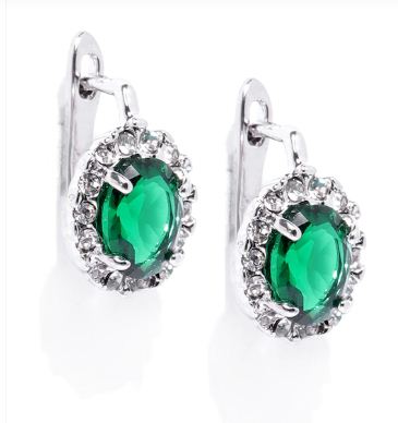 2.50 Ct Oval Cut Green Emerald Latch Back Halo Earrings In 925 Sterling Silver