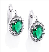 2.50 Ct Oval Cut Green Emerald Latch Back Halo Earrings In 925 Sterling Silver