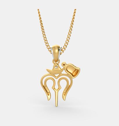 0.25 Ct round Cut Diamond Two Tone 925 Sterling Silver Religious Trishul Pendant