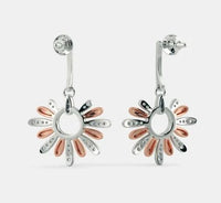 0.50 Ct Round Cut Diamond Two-Tone Floral Dangle Earrings In 925 Sterling Silver