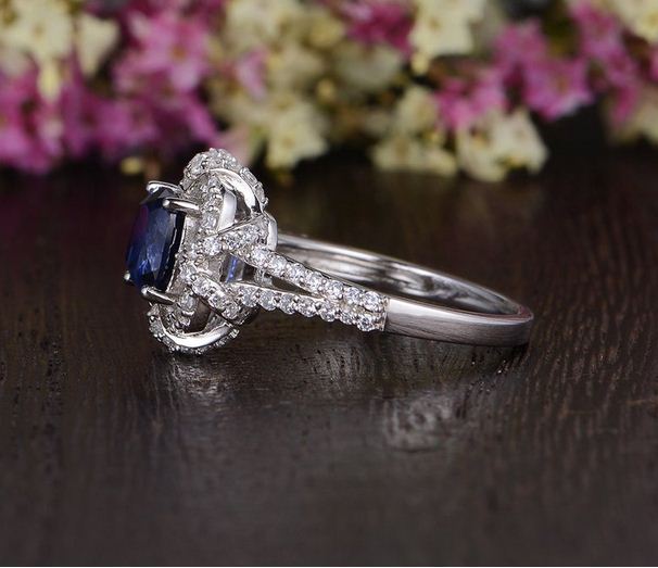 3.25 Ct Cushion Cut Blue Sapphire 925 Sterling Silver Halo Engagement Wedding Ring