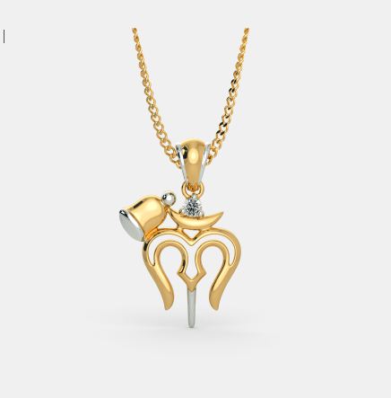 0.25 Ct round Cut Diamond Two Tone 925 Sterling Silver Religious Trishul Pendant