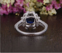 3.25 Ct Cushion Cut Blue Sapphire 925 Sterling Silver Halo Engagement Wedding Ring