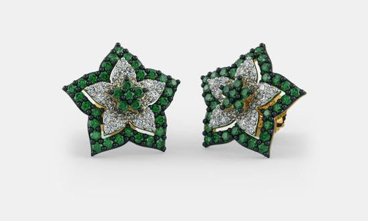 1.20 Ct Round Cut Green Emerald Floral Anniversary Gift Stud Earrings In 925 Sterling Silver