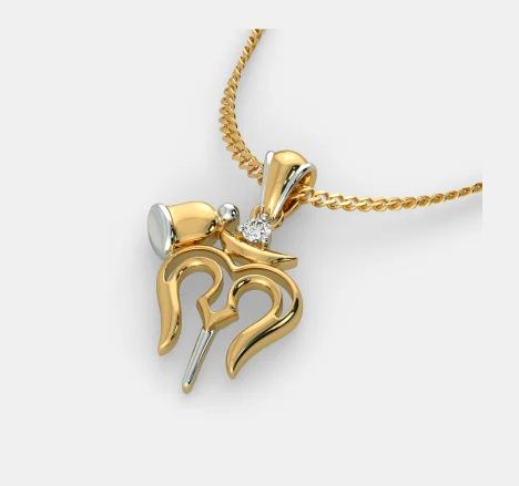 0.25 Ct round Cut Diamond Two Tone 925 Sterling Silver Religious Trishul Pendant