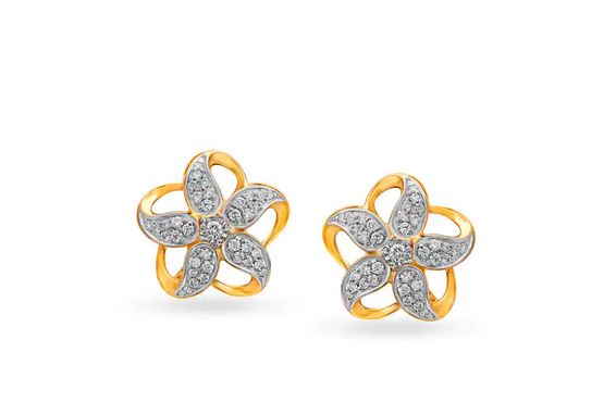 1.20 CT Round Cut Diamond Two-Tone Floral Stud Earrings In 925 Sterling Silver