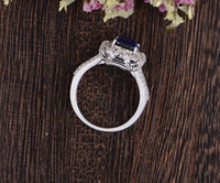 3.25 Ct Cushion Cut Blue Sapphire 925 Sterling Silver Halo Engagement Wedding Ring