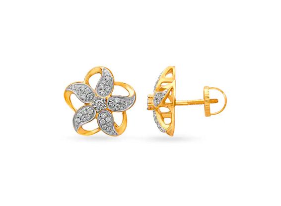 1.20 CT Round Cut Diamond Two-Tone Floral Stud Earrings In 925 Sterling Silver