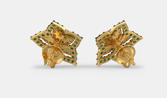 1.20 Ct Round Cut Green Emerald Floral Anniversary Gift Stud Earrings In 925 Sterling Silver