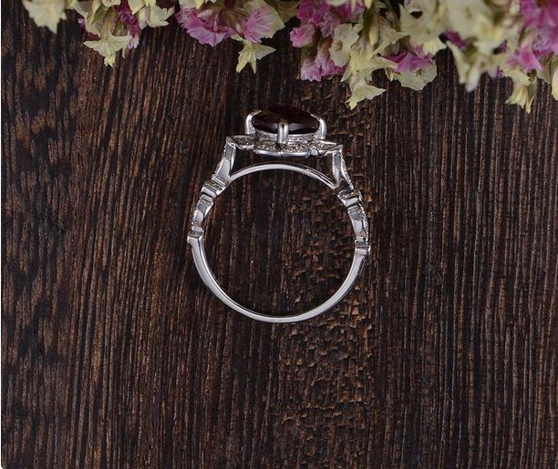 2.25 Ct Cushion Cut Red Garnet White Gold Over On 925 Sterling Silver Floral Engagement Ring