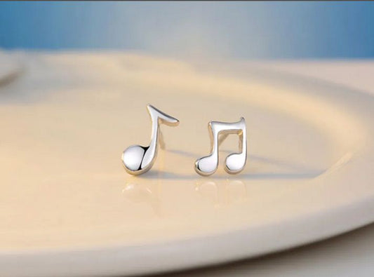 925 Sterling Silver Mismatched Asymmetric Music Symbol Unique Design Music Note Stud Earrings