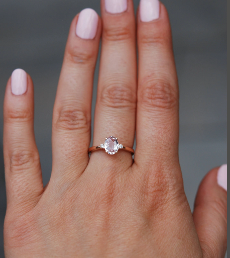 1 CT Oval Cut Peach Sapphire Rose Gold Over On 925 Sterling Silver Solitaire W/Accents Ring