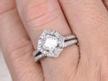 1 CT Cushion Cut Diamond White Gold Over On 925 Sterling Silver Halo Bridal Ring Set