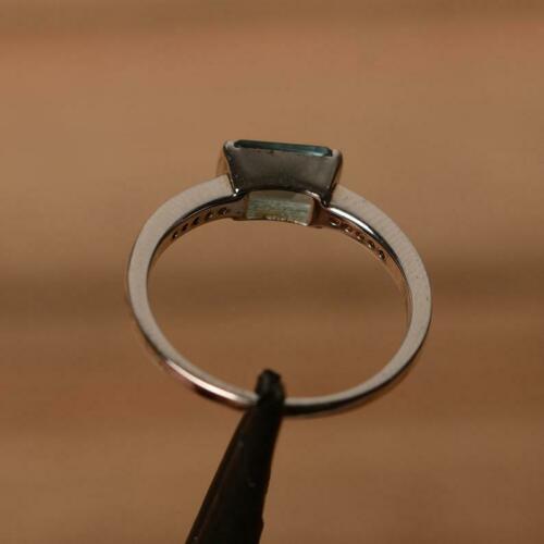 1.50 CT Emerald Cut London Blue Topaz 925 Sterling Silver Diamond Promise Ring