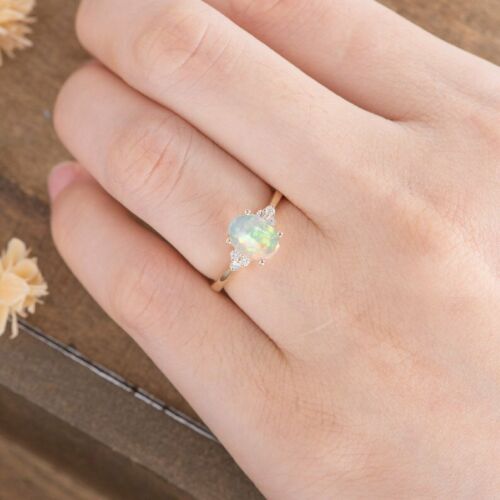 1.50 CT Oval Cut Fire Opal 925 Sterling Silver Diamond Women's Anniversary Ring