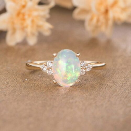 1.50 CT Oval Cut Fire Opal 925 Sterling Silver Diamond Women's Anniversary Ring