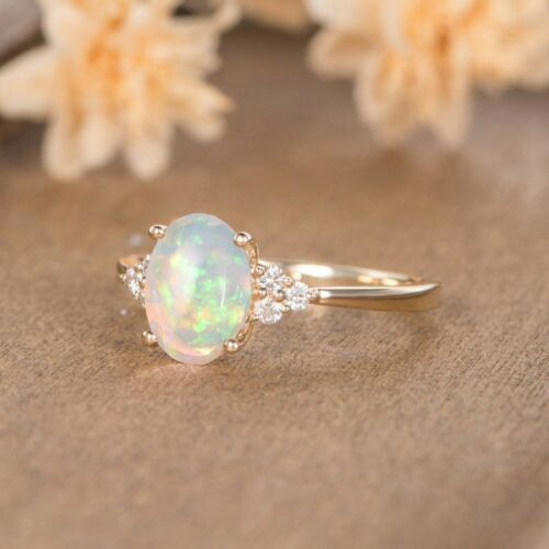 1.50 CT Oval Cut Fire Opal 925 Sterling Silver Diamond Women's Anniversary Ring