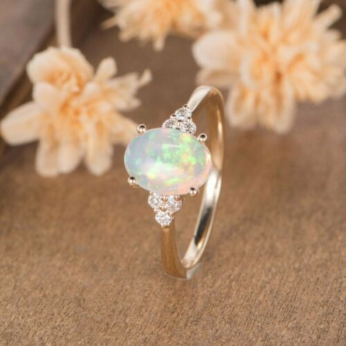 1.50 CT Oval Cut Fire Opal 925 Sterling Silver Diamond Women's Anniversary Ring