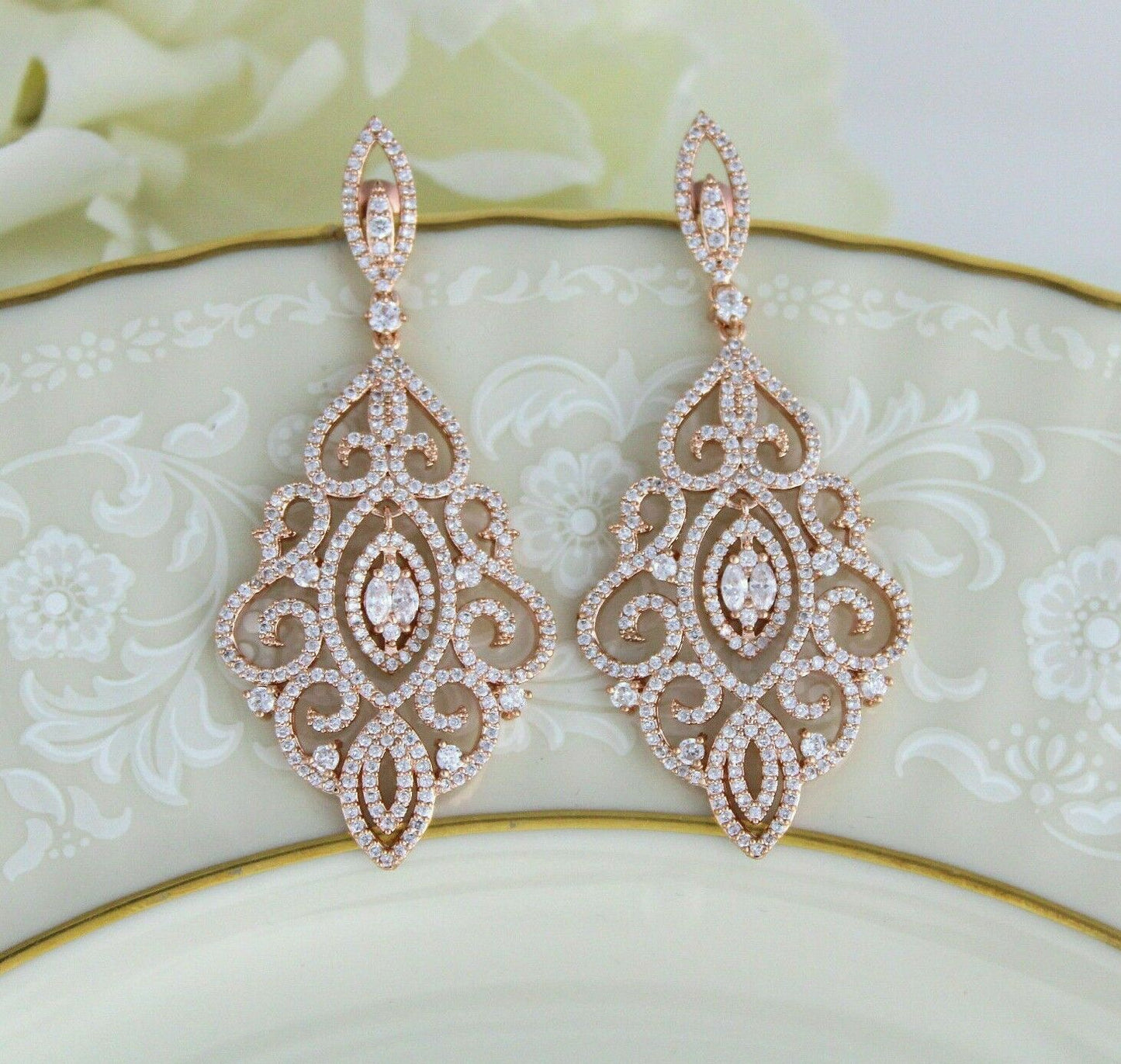 925 Sterling Silver Vintage Style 2 CT Diamond Wedding Drop Chandalier Earrings