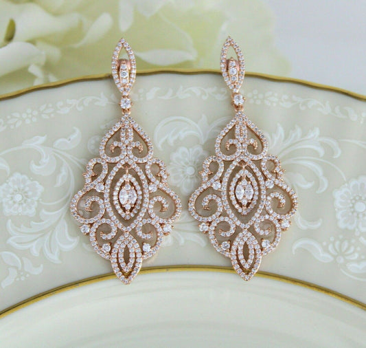 925 Sterling Silver Vintage Style 2 CT Diamond Wedding Drop Chandalier Earrings