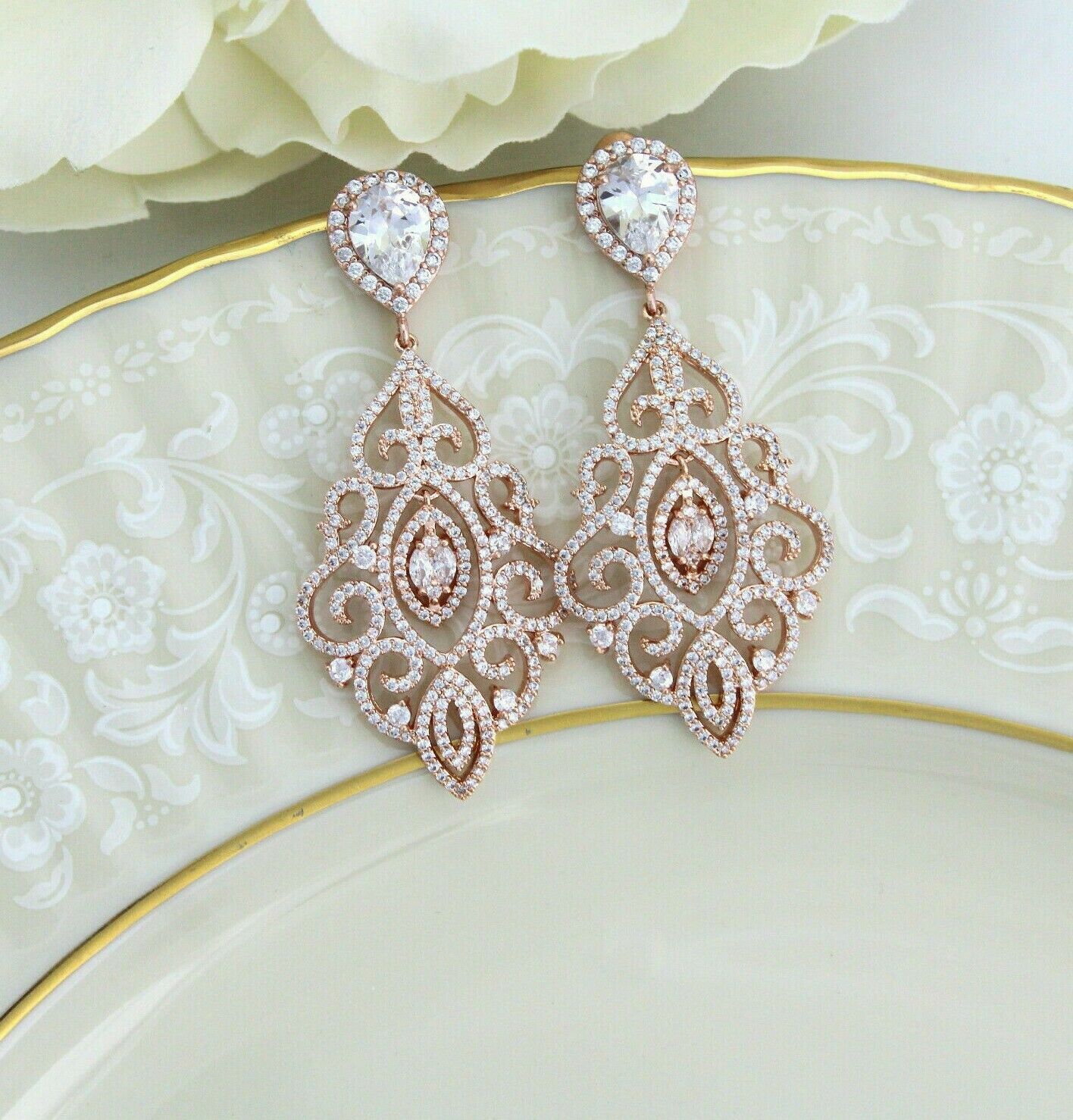 925 Sterling Silver Vintage Style 2 CT Diamond Wedding Drop Chandalier Earrings