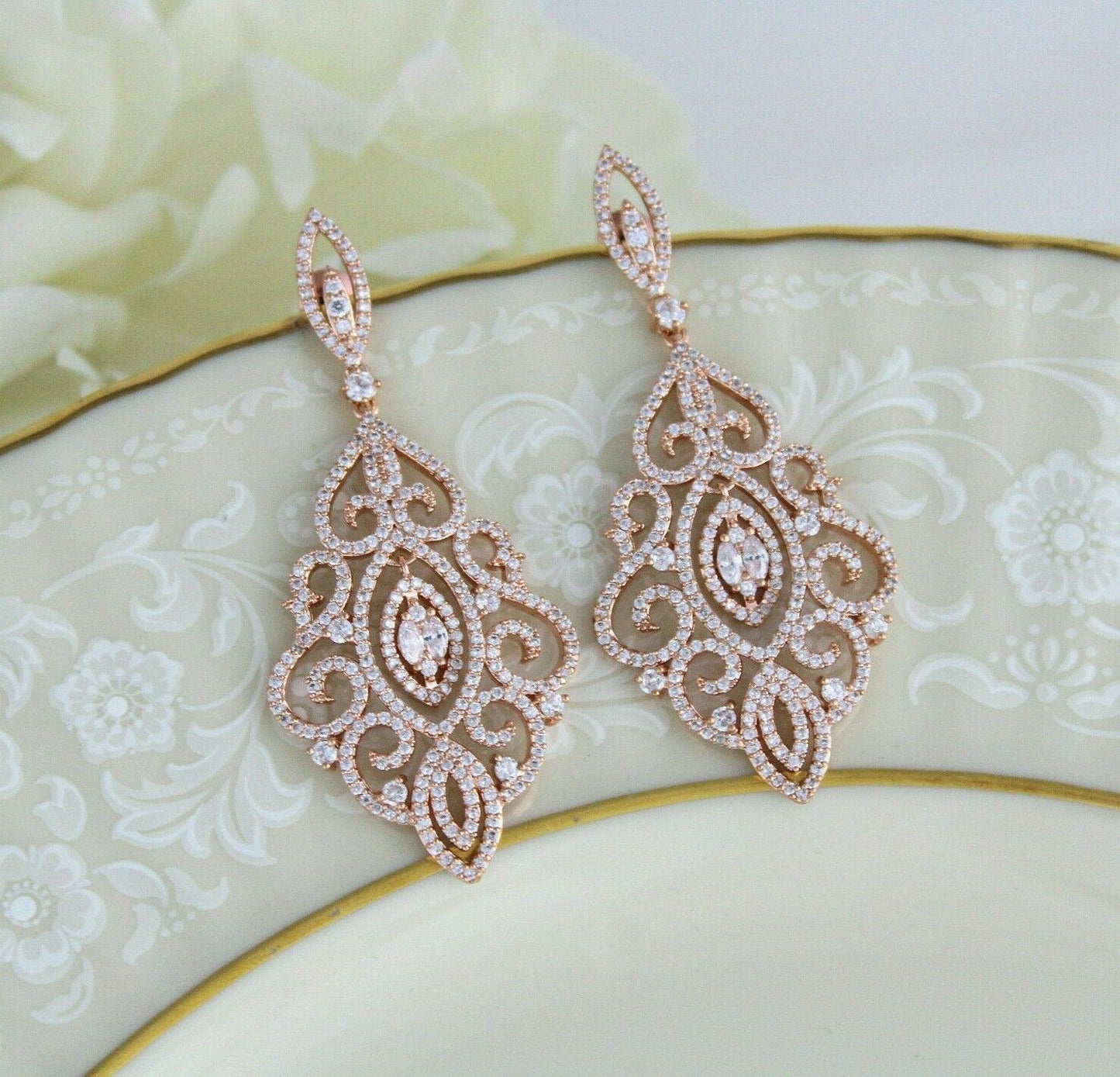 925 Sterling Silver Vintage Style 2 CT Diamond Wedding Drop Chandalier Earrings