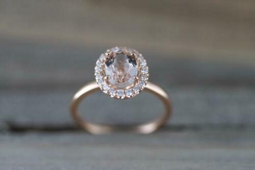 925 Sterling Silver 1 CT Oval Cut Morganite & Diamond Halo Engagement Ring