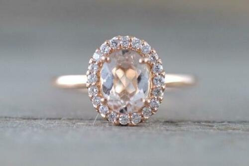 925 Sterling Silver 1 CT Oval Cut Morganite & Diamond Halo Engagement Ring