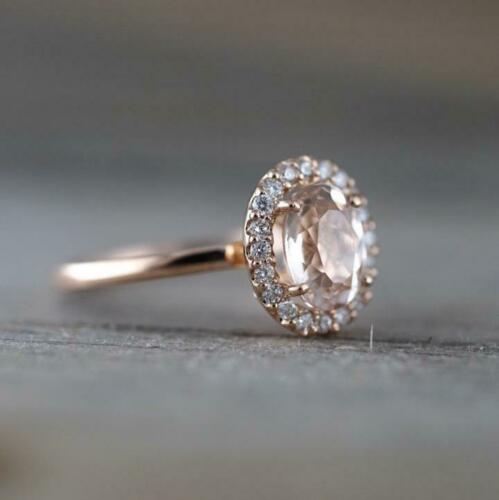 925 Sterling Silver 1 CT Oval Cut Morganite & Diamond Halo Engagement Ring