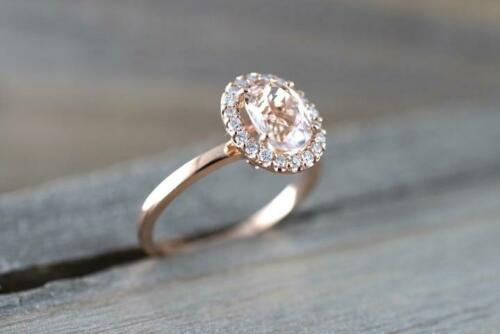 925 Sterling Silver 1 CT Oval Cut Morganite & Diamond Halo Engagement Ring