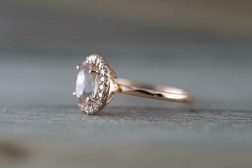 925 Sterling Silver 1 CT Oval Cut Morganite & Diamond Halo Engagement Ring