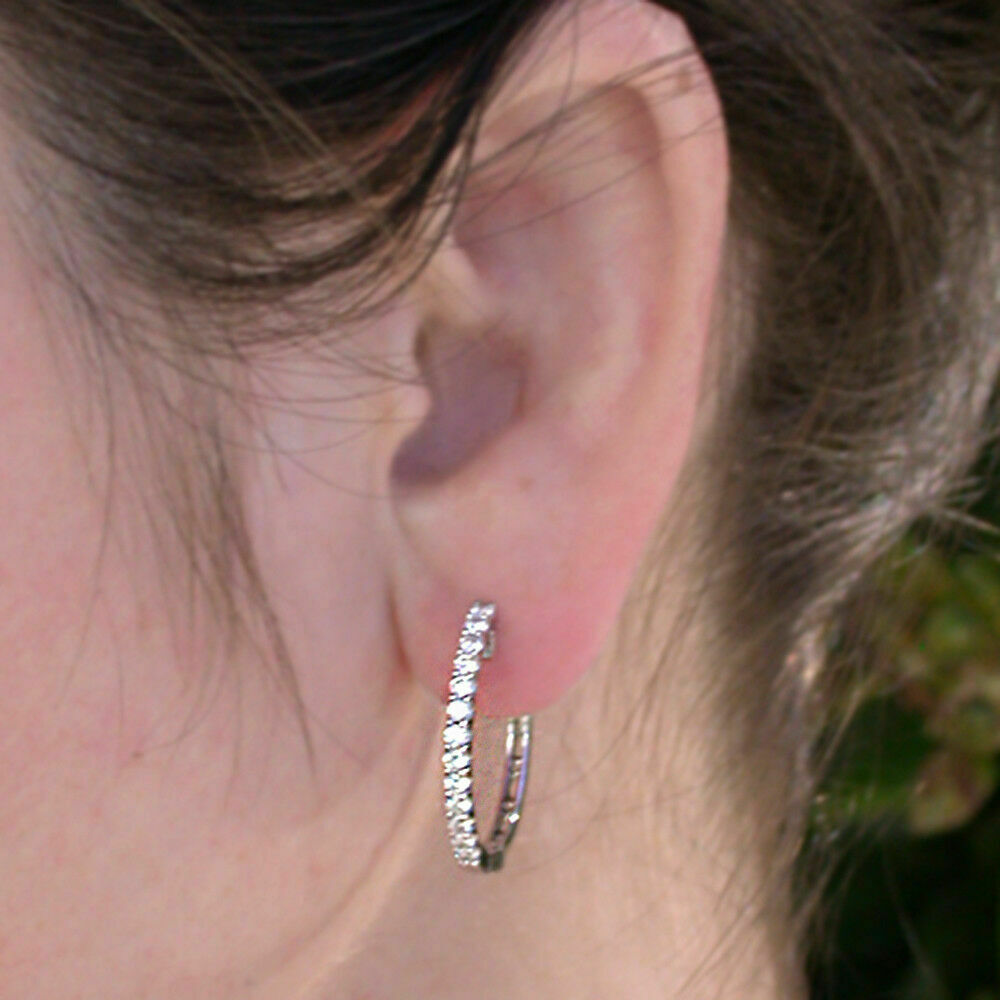 925 Sterling Silver 2 CT Round Cut Diamond Women's Engagement Hoop Earrings