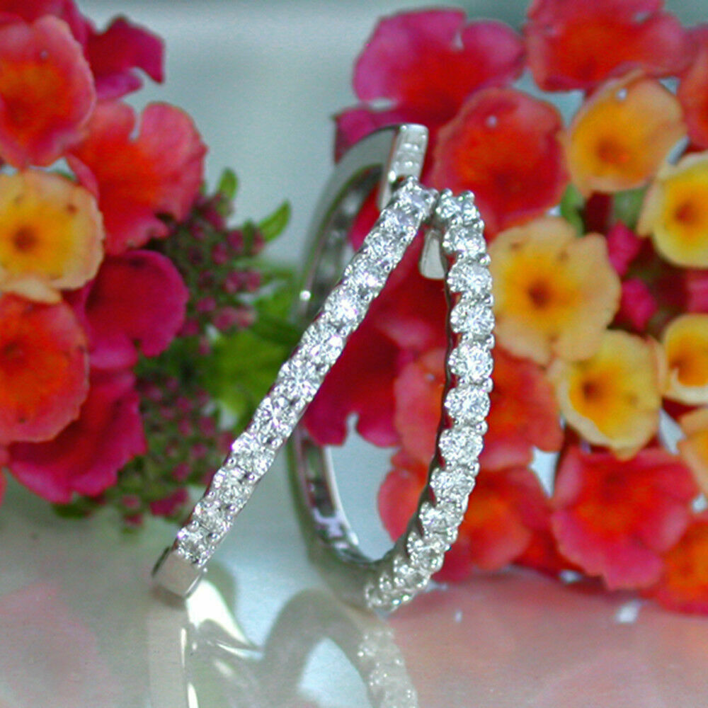 925 Sterling Silver 2 CT Round Cut Diamond Women's Engagement Hoop Earrings