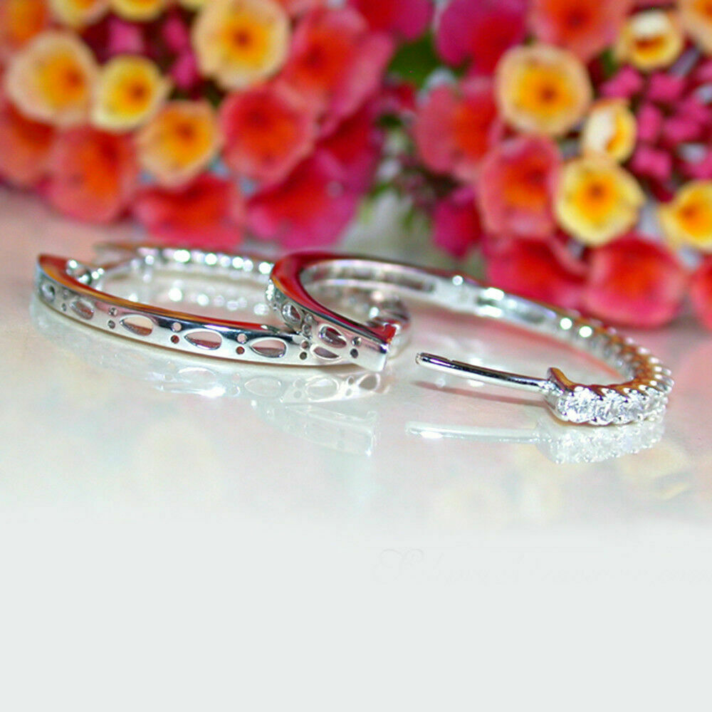 925 Sterling Silver 2 CT Round Cut Diamond Women's Engagement Hoop Earrings