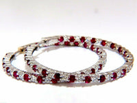 925 Sterling Silver 2.5 CT Brilliant Cut Red Ruby & Diamond Wedding Hoop Earrings