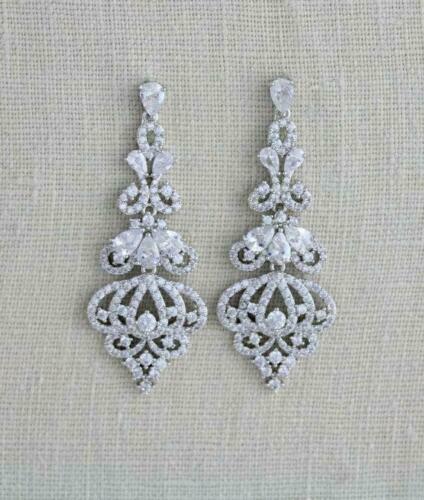 925 Sterling Silver 2 CT Pear Cut Diamond Chandelier Wedding Bridal Drop Earrings