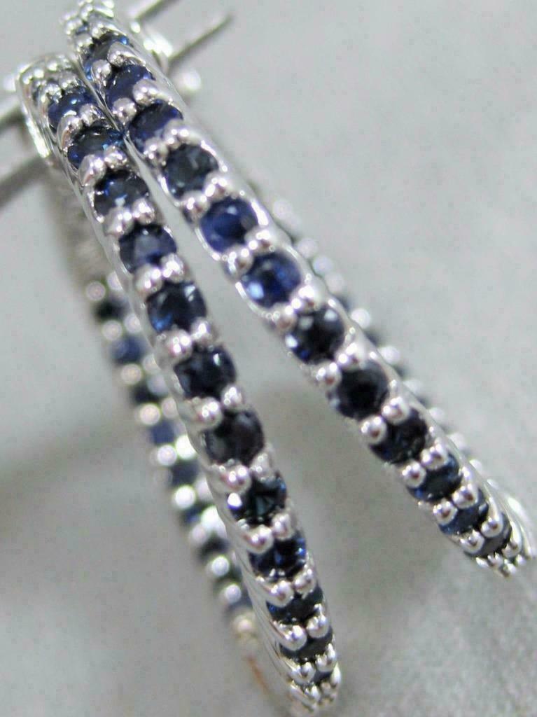 925 Sterling Silver 2 CT Round Cut Blue Sapphire Inside-Out Promise Hoop Earrings