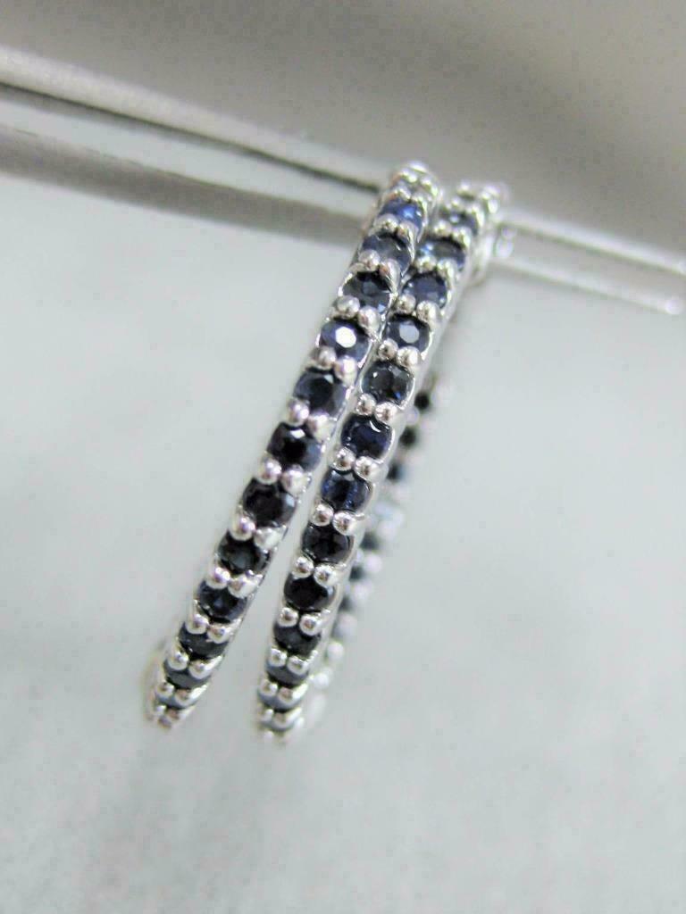 925 Sterling Silver 2 CT Round Cut Blue Sapphire Inside-Out Promise Hoop Earrings