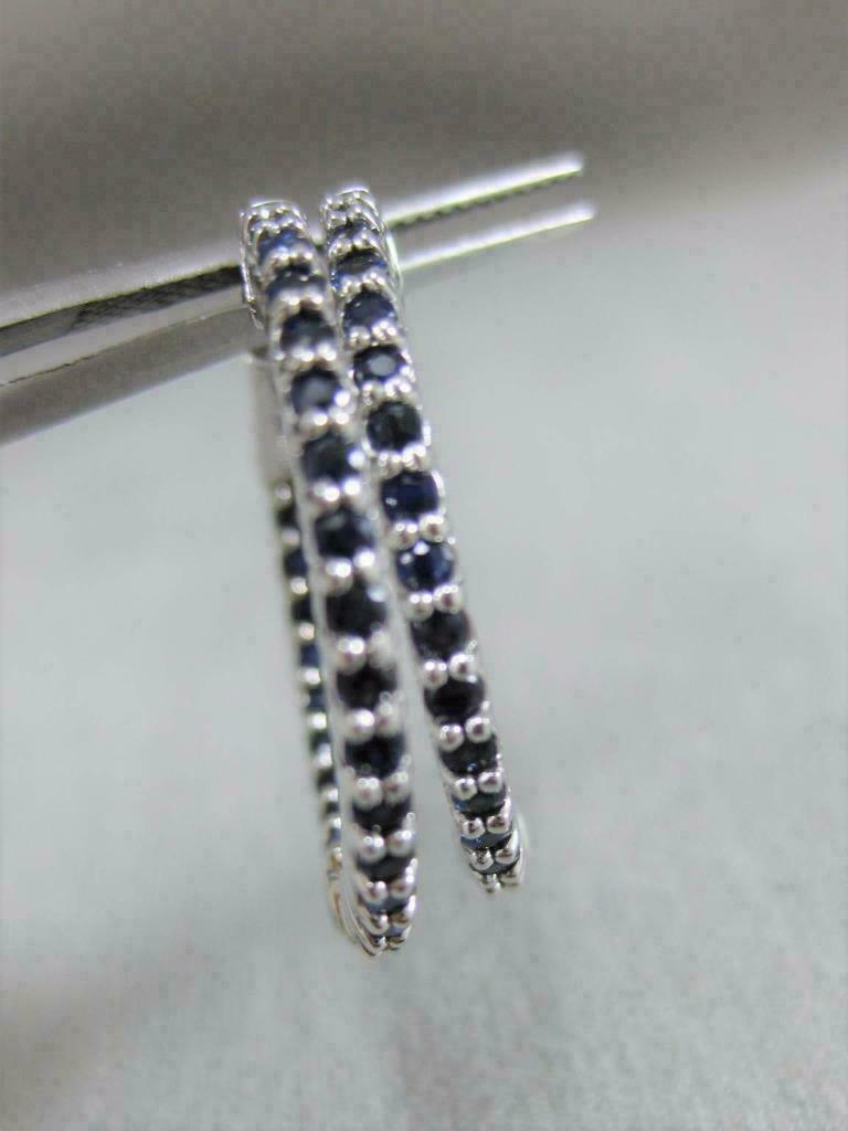 925 Sterling Silver 2 CT Round Cut Blue Sapphire Inside-Out Promise Hoop Earrings