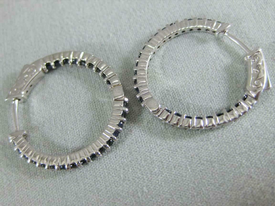 925 Sterling Silver 2 CT Round Cut Blue Sapphire Inside-Out Promise Hoop Earrings
