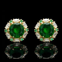 925 Sterling Sliver 1.2 CT Round Marquise Cut Emerald Halo Diamond Stud Earrings