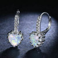 1 CT Heart Shape Opal 925 Sterling Silver Diamond Love Heart Small Hoop Earrings