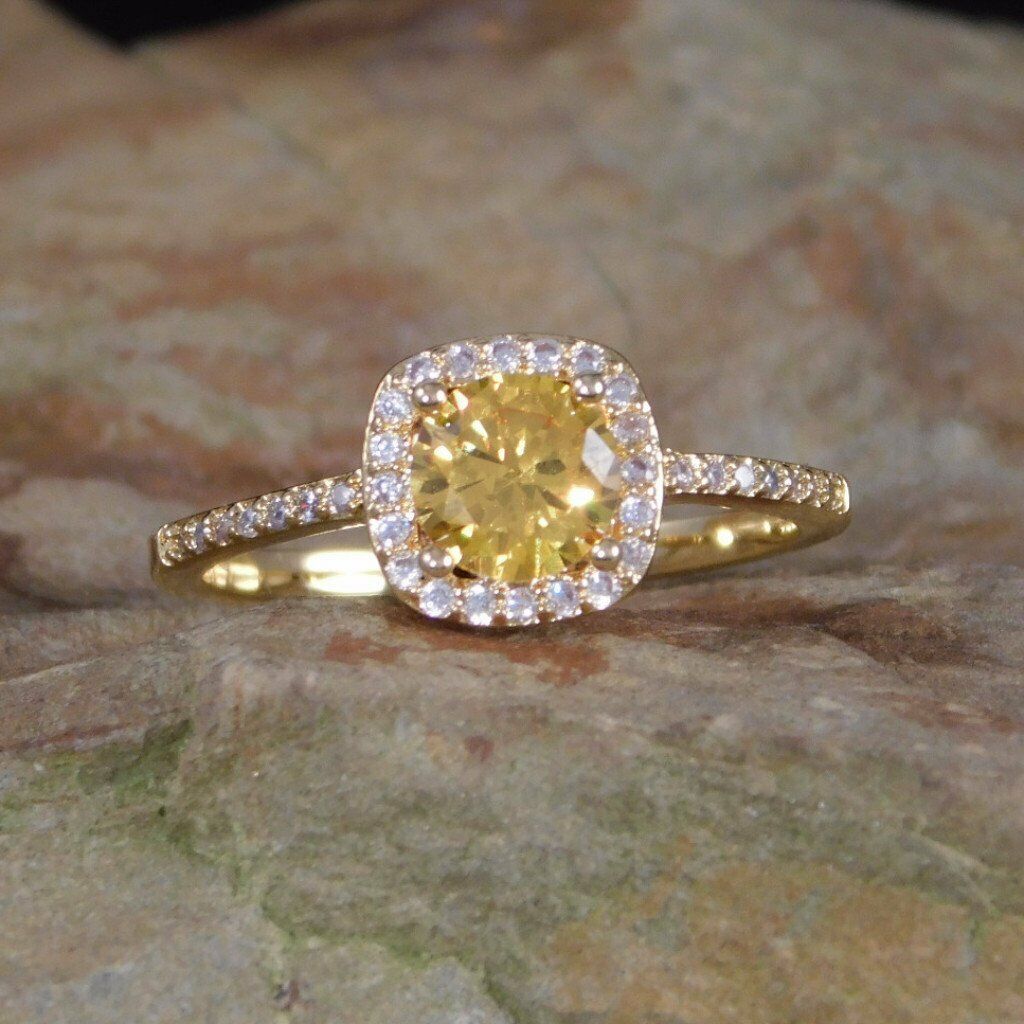 1 CT Brilliant Cut Yellow Canary 925 Sterling Silver Halo Diamond Promise Ring