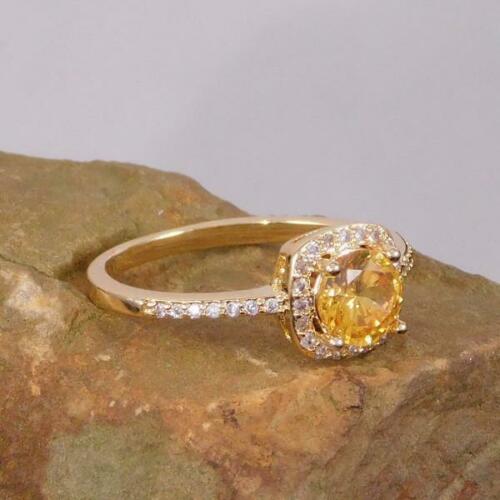 1 CT Brilliant Cut Yellow Canary 925 Sterling Silver Halo Diamond Promise Ring