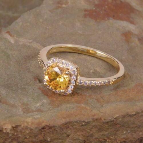 1 CT Brilliant Cut Yellow Canary 925 Sterling Silver Halo Diamond Promise Ring